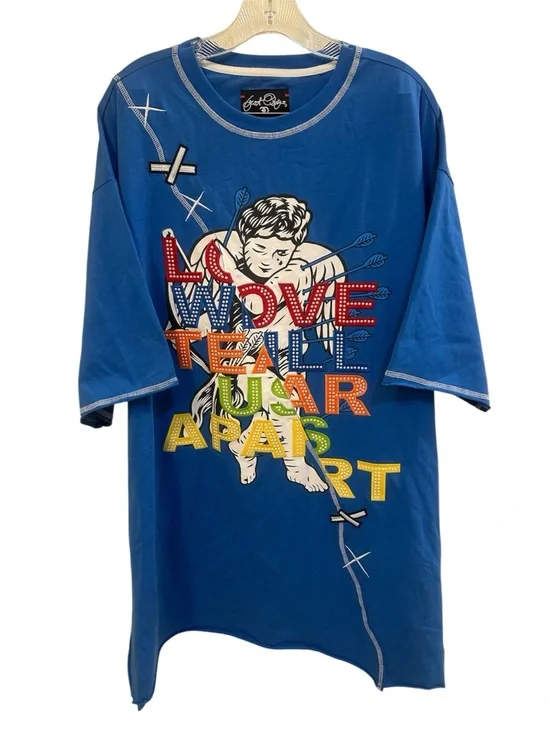 Frost Origs by Marqeis Jovan Blue Graphic Tee - 'Love Will Tear Us Apart' SZ 5XB - Picture 3 of 15